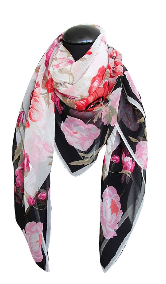 Grand foulard Tessago in seta 100% con disegno floreale