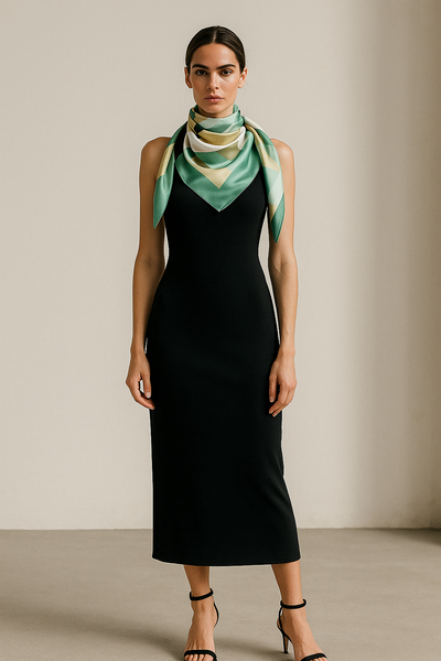 Foulard Satin Poly cm 90x90 Motivo Astratto Verde