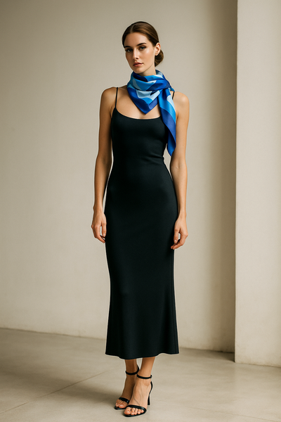 Foulard Satin Poly 100% Disegno 62710 Variante Blu A