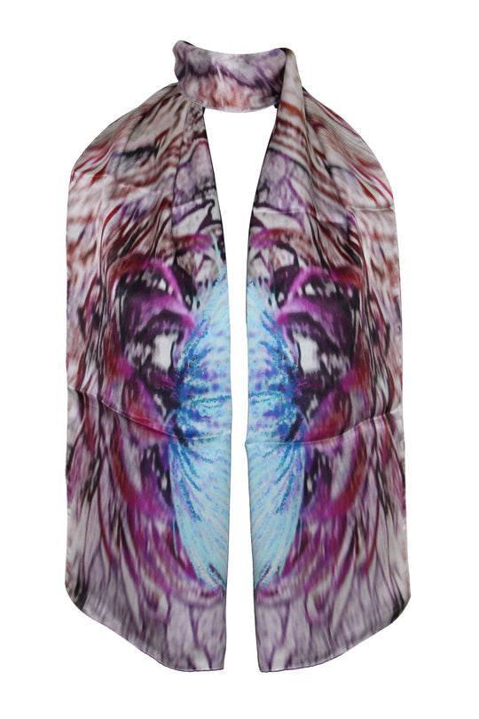 Stola Tessago in seta 100% purple con stampa giungla