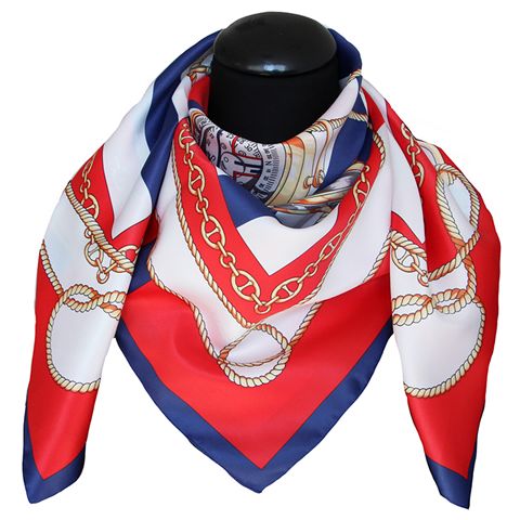 Foulard Tessago in seta twill 90x90 rosso e blu, disegno 62584