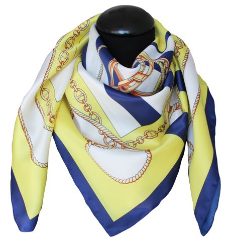 Foulard Tessago in seta twill 90x90 giallo e blu, disegno 62584