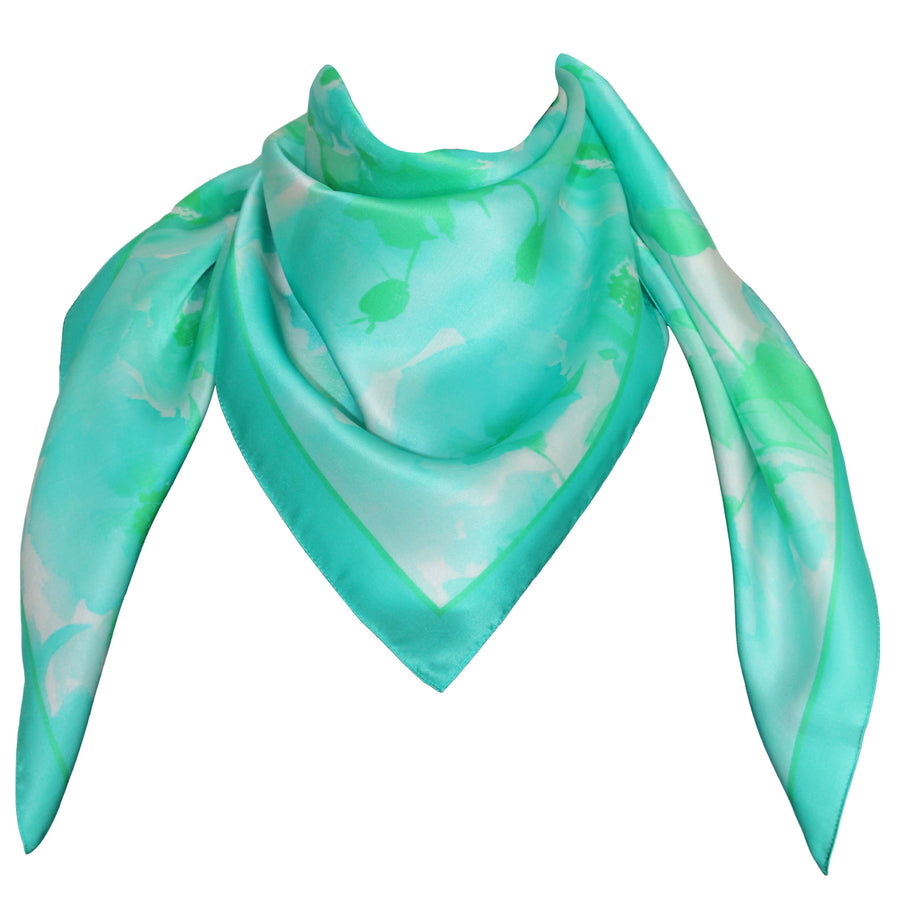 Foulard Tessago in raso di seta 90x90 turchese, disegno 57698