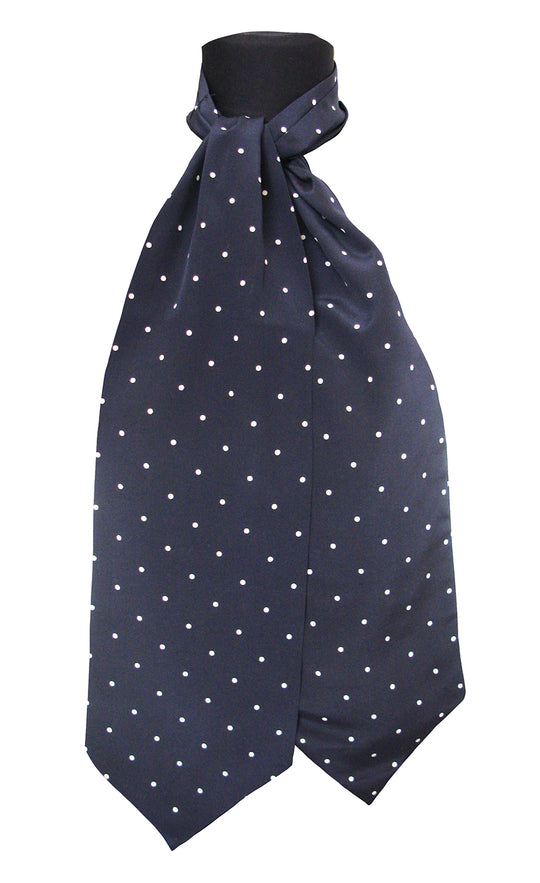 Ascot Tessago in seta 100% a pois blu e bianco