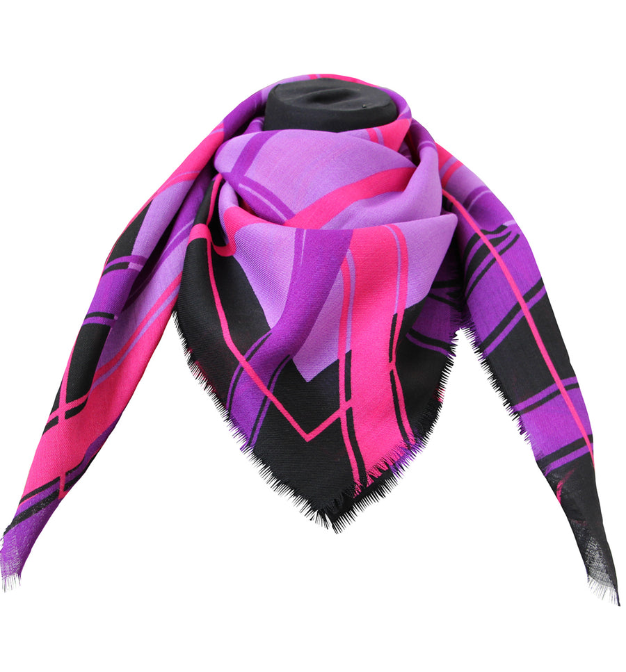 Foulard lana 100 % dis 2741 variante Nero  Fuxia