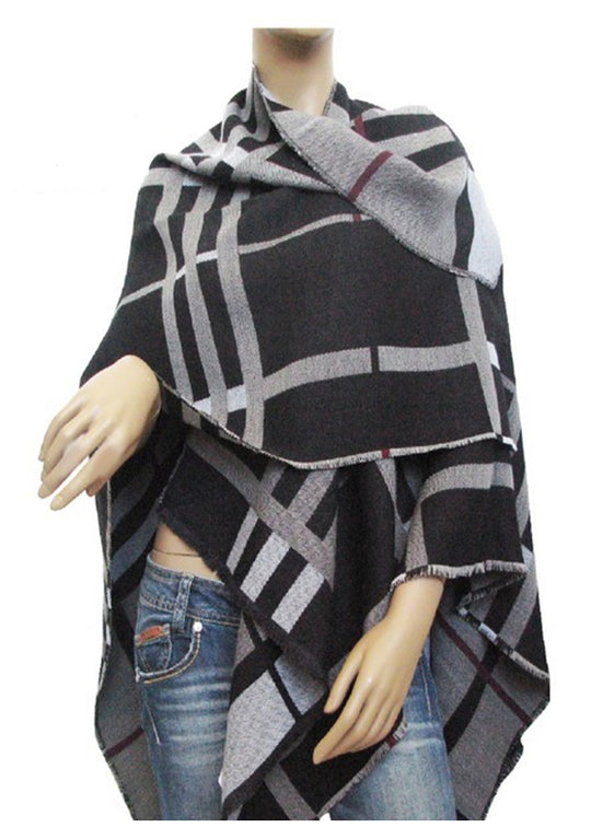Poncho multi composizione wv 46% ,wo 27% ,pc 27% Jacquard double fax grigio , nero